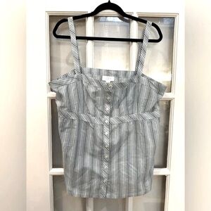 Ann Taylor | LOFT | Blue White Stripe Tank Top Button Down Blouse Plus Size 14